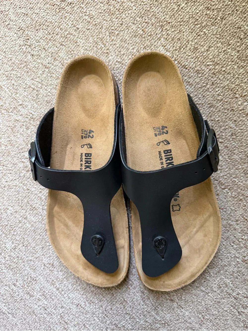 Birkenstock Ramses Black T-Strap Thong Sandals - Size 42 (US Men’s 9-9.5)
